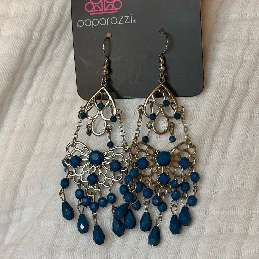 paparazzi Teal Filigree Chandelier Earrings